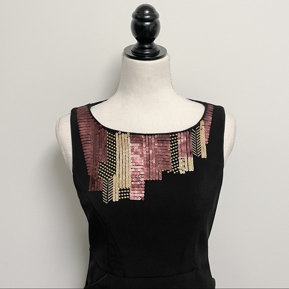 Theme Black Sleeveless Sequin Copper Gold Embroidered Pockets - Picture 2 of 6